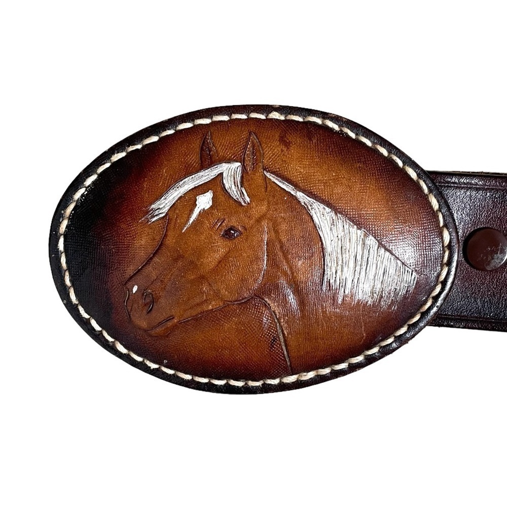 Handmade Hand Tooled Brown Leather Belt Horses Extra Small